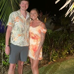 Tropical Orange and Cream Dress